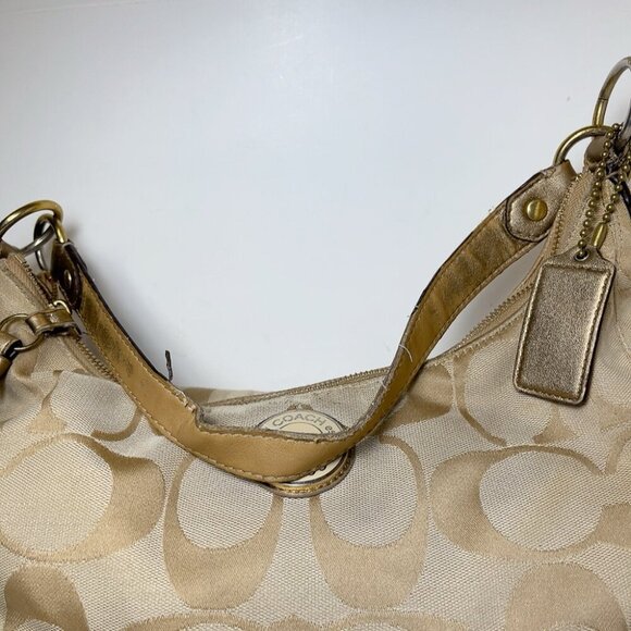 Coach Womens Canvas Stripe Patch Hobo Tan Shoulder Bag - Picture 5 of 16